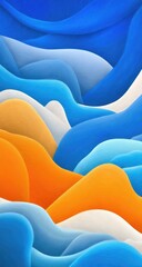 Wavy layers, blue, white and yellow, abstract