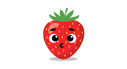 Adorable cartoon strawberry with big, innocent eyes and a happy expression, perfect for children's designs and sweet themes.