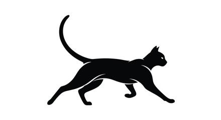 Graceful silhouette of a black cat walking with its tail up, capturing its elegant movement and mysterious feline nature.