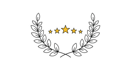 Elegant laurel wreath encircling five golden stars, symbolizing excellence, achievement, reward, and top-tier quality.