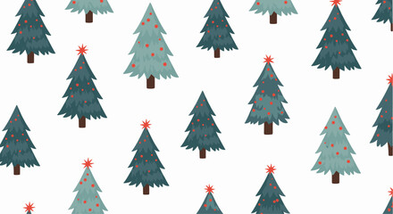 Festive seamless pattern featuring various Christmas trees with stars and decorations, perfect for holiday and seasonal designs.