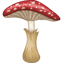 Pixel Art Red Mushroom with White Spots and a Textured Stem on a Transparent Background