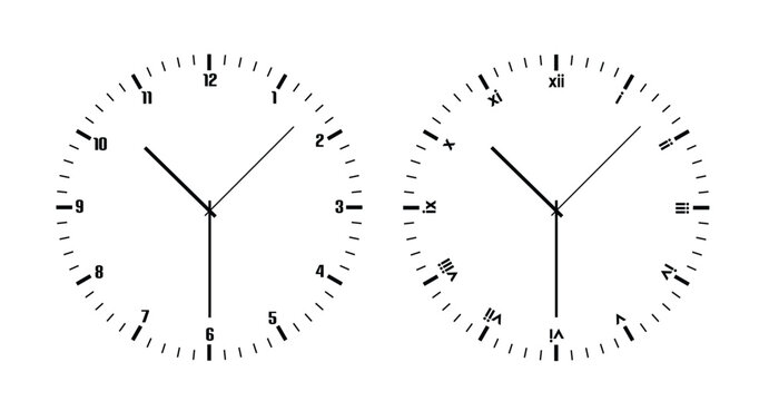 Classic analog clock face with hour minute and second hands on a clean white background