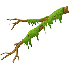 Pixel Art Moss Covered Branch with Transparent Background Detailed Illustration of Natural Elements in a Digital Style