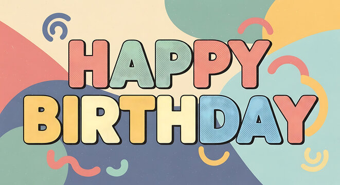 Colorful 'Happy Birthday' greeting text on a cheerful abstract pastel background. - Powered by Adobe