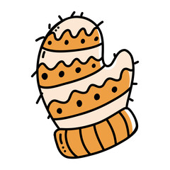 Cute Christmas mitten illustration for holiday design. Hand-drawn festive mitten with decorative patterns, ideal for Christmas cards, winter designs, cozy seasonal branding and cheerful holiday graphi