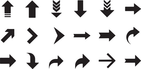 Vector illustration of various hand-drawn arrow designs pointing in different directions with artistic flair