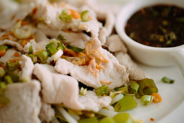 Restaurant Menu Display: Appetizing Platter of Thai Boiled Meat Dip