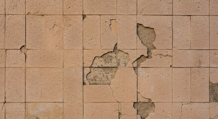 Close up texture shot of an aged plaster tiled wall surface showing damage and uneven geometric patterns suitable for backdrop use ,seamless ,background ,tile