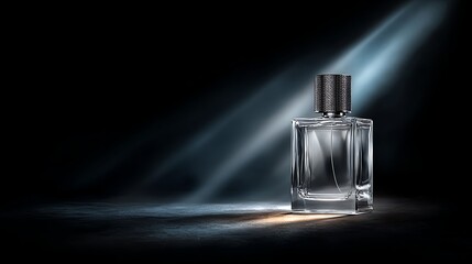 Elegant perfume bottle showcased in dramatic light against a dark background.