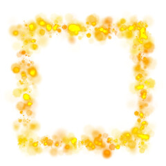 Abstract golden glow frame with soft light splashes and blank center on transparent background for decorative design