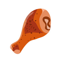 Vector fried chicken leg, cartoon illustration isolated on white. Cooked grilled or BBQ drumstick of chick, turkey or duck. Clipart png for fast food, cooking, kitchen, picnic or eatery menu design.