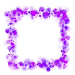 Square watercolor frame with pink and purple splashes and blank center on transparent background for decorative design