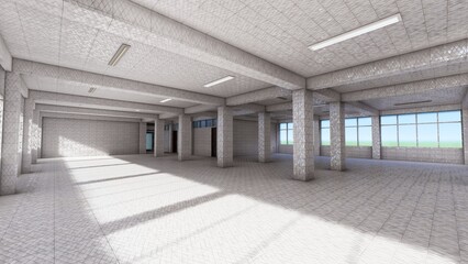 Liminal Space White Tile Room – 3D Render