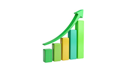 A 3D bar chart with an upward-pointing green arrow, indicating growth