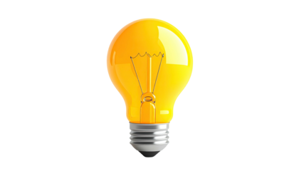 Glowing yellow light bulb, with metallic base, against black background
