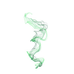 Swirling transparent green smoke plume with reflection on black transparent background for abstract or artistic design