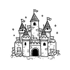 Naklejka premium Cute teddy bear castle drawing illustration for kids room decor and fairytale themed designs and prints
