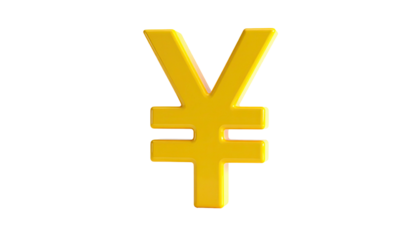 Shiny 3D golden Yen symbol floats against a stark black background