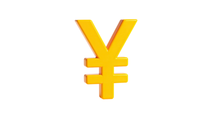 3D rendered gold Yen symbol floating against a black background