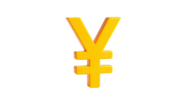 3D rendered gold Yen symbol floating against a black background