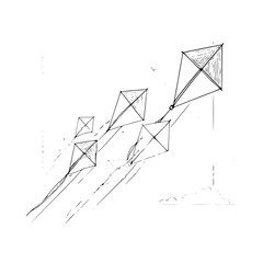 Hand drawn kites flying in the sky illustration vector graphic design template for summer fun and recreation