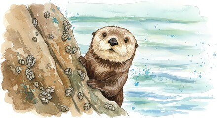 Naklejka premium Sea otter on coastal rock