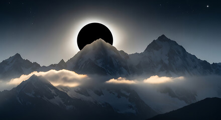 Solar Eclipse Over Mountain Peaks A Celestial Spectacle.