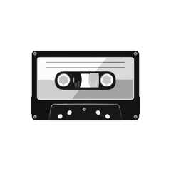 Halftone illustration of a vintage audio cassette tape in monochrome style. Retro music symbol for 80s themes, nostalgia design, analog sound projects, and creative graphics.