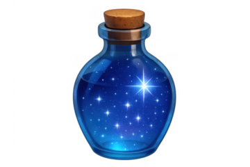 Blue magic potion bottle containing a galaxy of stars