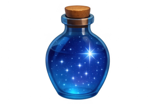 Blue magic potion bottle containing a galaxy of stars