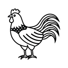 Cartoon vector illustration of farm poultry including isolated rooster, hen, and chick silhouette on white background
