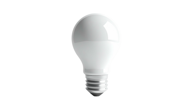 Bright white LED light bulb, fully lit, isolated on black background