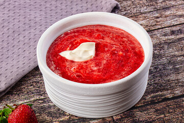 Cold sweet strawberry gazpacho soup