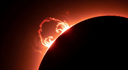 Solar prominence erupting from the Suns limb during a partial eclipse.