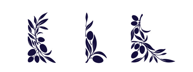 Olive ornament Greek branch, oil fruit Angle print