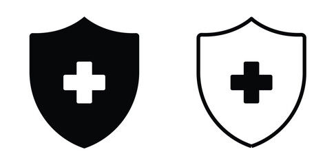 First Aid Medical shield icons with plus symbol. health protection vector set