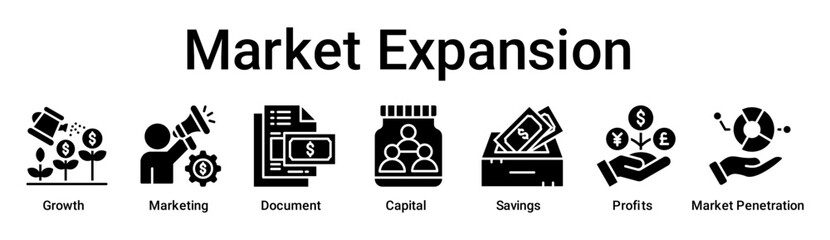 Market Expansion banner web icon vector illustration concept for business with icon of Growth, Marketing, Document, Capital, Savings, Profits, Market .