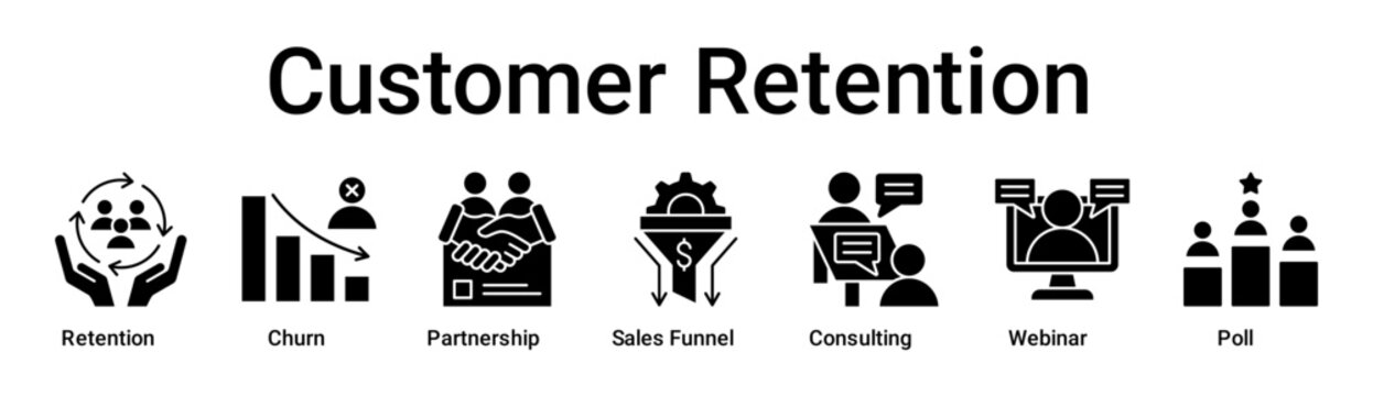Customer Retention banner web icon vector illustration concept for business with icon of Retention, Churn, Partnership, Sales Funnel, Consulting, Webinar.