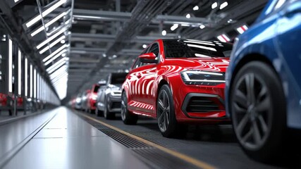 New cars being assembled in a modern factory with advanced technology and automated systems