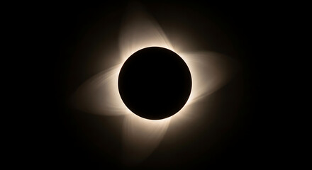 Total Solar Eclipse with Bright Corona and Dark Moon.