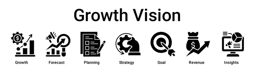 Growth Vision banner web icon vector illustration concept for business with icon of Growth, Forecast, Planning, Strategy, Goal, Revenue.