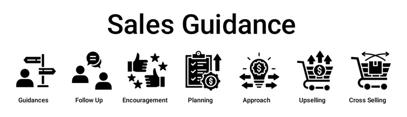 Sales Guidance banner web icon vector illustration concept for business with icon of Guidances, Follow Up, Encouragement, Planning, Approach, Upselling, Cross .