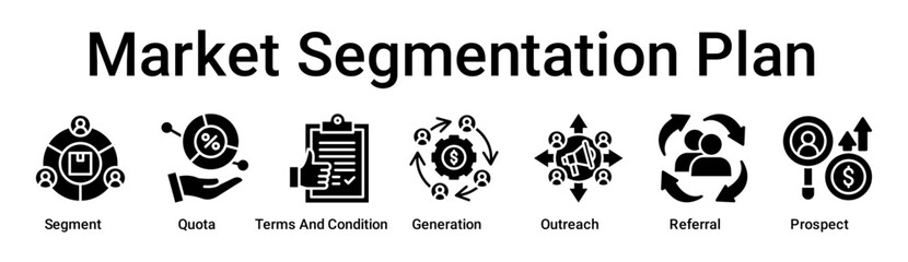 Market Segmentation Plan banner web icon vector illustration concept for business with icon of Segment, Quota, Terms And Condition, Generation, Outreach, Referral.