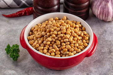 Raw dry soya beans heap