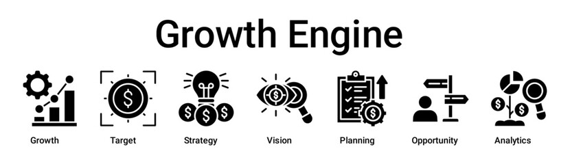 Growth Engine banner web icon vector illustration concept for business with icon of Growth, Target, Strategy, Vision, Planning, Opportunity.
