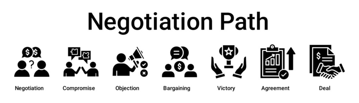Negotiation Path banner web icon vector illustration concept for business with icon of Negotiation, Compromise, Objection, Bargaining, Victory, Agreement.