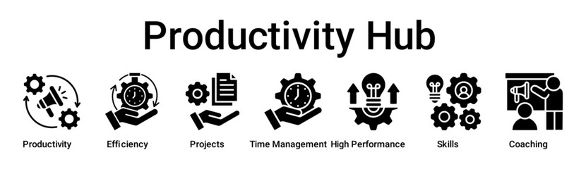 Productivity Hub banner web icon vector illustration concept for business with icon of Productivity, Efficiency, Projects, Time Management, High Performance, Skills.