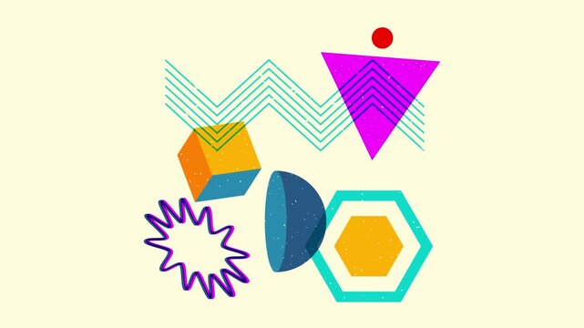 Risograph speech bubble featuring an animation of geometric shapes. A dynamic object in a stylish risograph design video.