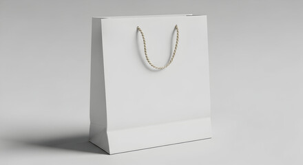 Elegant white paper shopping bag with sturdy rope handles, perfect for showcasing premium retail goods and gift presentation.